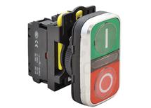 Dvojtlačítko, zelené + červené 1×NO+1×NC, 5A/230V AC-15, IP65