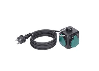Kabel prodlužovací kostka, 3 zásuvky IP44, 3x1,5mm2, guma, 5m, černý
