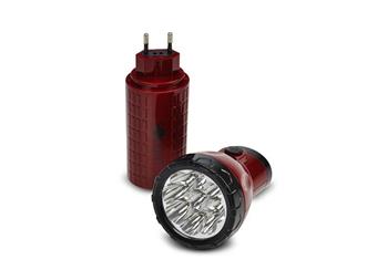 LED nabíj. svítilna, 9LED, plug-in, Pb 800mAh, červenočerná