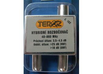 Ant. rozbočovač hybridní č.102 (IEC konektory) útlum 4,5 db atest výrobku 40-860Mhz průch. pro napájení