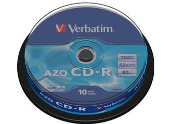 CD-R Verbatim AZO 700MB 52x spindle , Balení 10 ks cena 63 kč