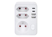Rozbočovací zásuvka 1x 16A + 2x 2,5A, 2xUSB A+C rychlonabíječka 20W PD, vypínač