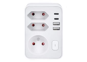 Rozbočovací zásuvka 1x 16A + 2x 2,5A, 2xUSB A+C rychlonabíječka 20W PD, vypínač