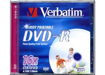 DVD-R Verbatim Glossy Printable 16x 4,7GB, Balení 10 ks cena 140 kč