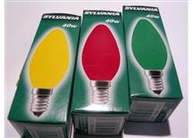 žár.bar.40W E14 svíčková, zelená,žlutá, červená Sylvania barvu do pozn.