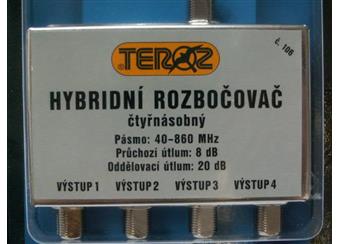 Ant. rozbočovač hybridní ČTYŘNÁSOBNÝ - č.106 ( "F" konektory) 47-950 Mhz