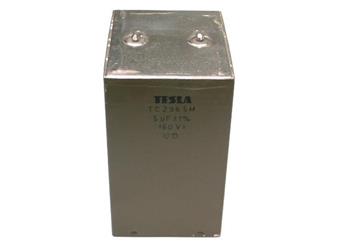 Kond TC296 5uF 160V  DC=  MP krabicový TESLA, měděné pouzdro, skladem 4ks